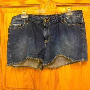 Michael Kors cut off, frayed denim shorts.